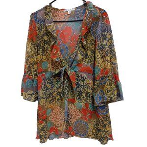 CAbi Womens Shakespear Kimono Medium Floral Bell Sleeve Sheer BOHO #360